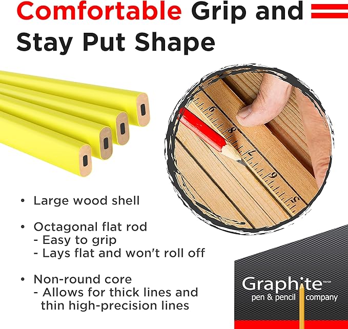 GRAPHITE Hard Lead Carpenter Pencil #2 Lumber Pencil Pack of 12 PCS - Image 6