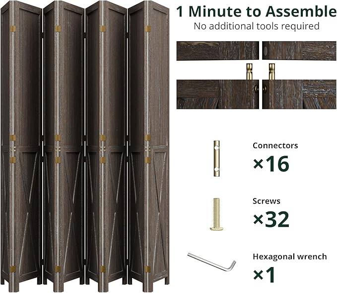 Cozy Castle Wood Room Divider, 8 Panels Folding Privacy Screen, 66.9'' Wall - Image 3