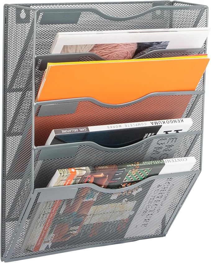 EASEPRES 5 Pocket Mesh Hanging Wall File Organizer, Wall Mounted Mail Paper by EASEPRES