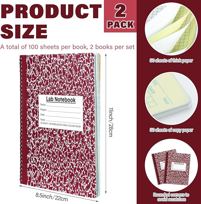 Affrolling 2 Pack Carbonless Lab Notebook Carbon Copy 8.5'' x 11'' 50 Sets of - Image 2
