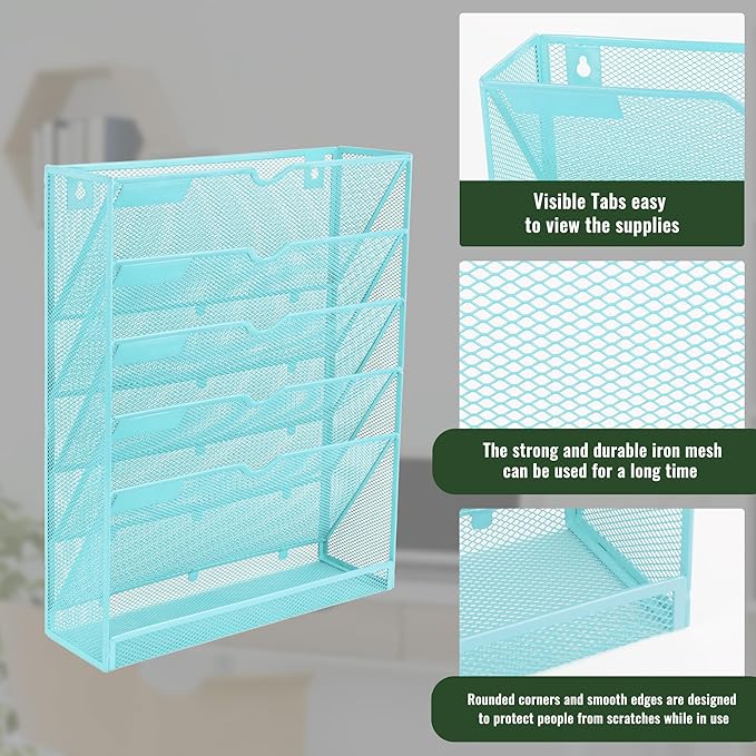 EASEPRES 6 Tier Mesh Hanging Wall File Organizer, Desk Vertical Mail Paper - Image 4