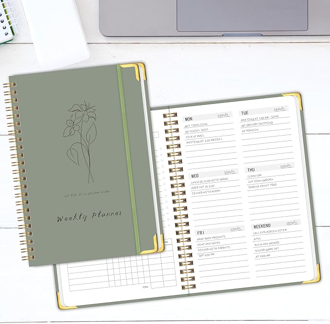 Undated Weekly Planner with Metal Corner Hardcover Notebook, A5 Size Journal - Image 7