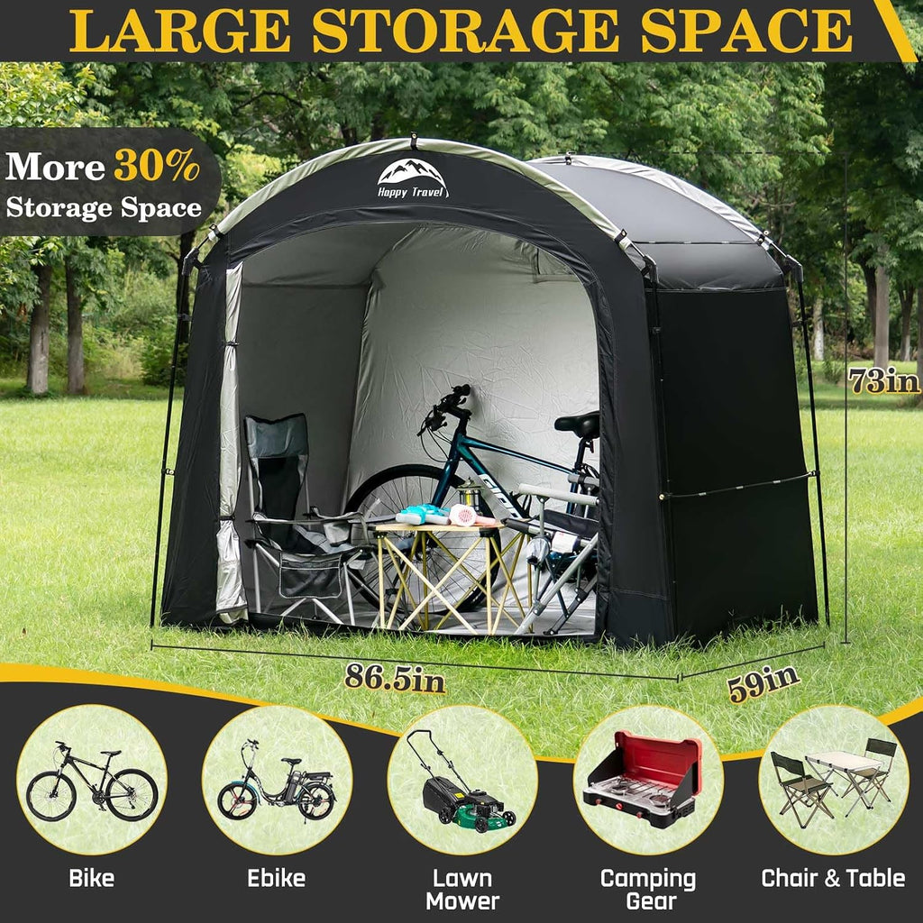 happy travel bike storage shed tent, waterproof portable shown in use
