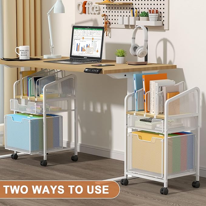Rolling File Cabinet with Adjustable Dividers, Mobile Filing Cabinet with 2 - Image 7