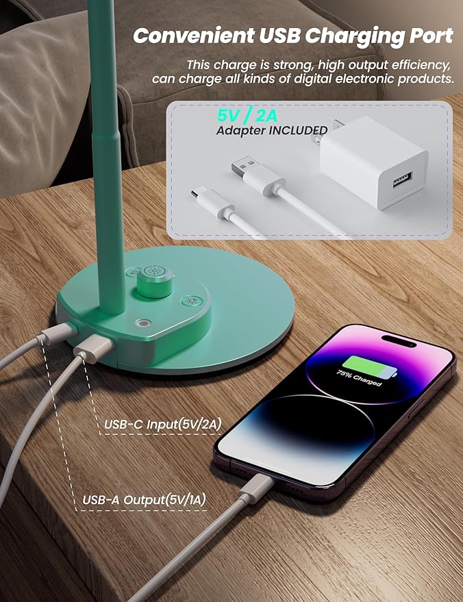 BOHON LED Desk Lamp with USB Charging Port, 3 Color Modes Fully Dimmable - Image 4