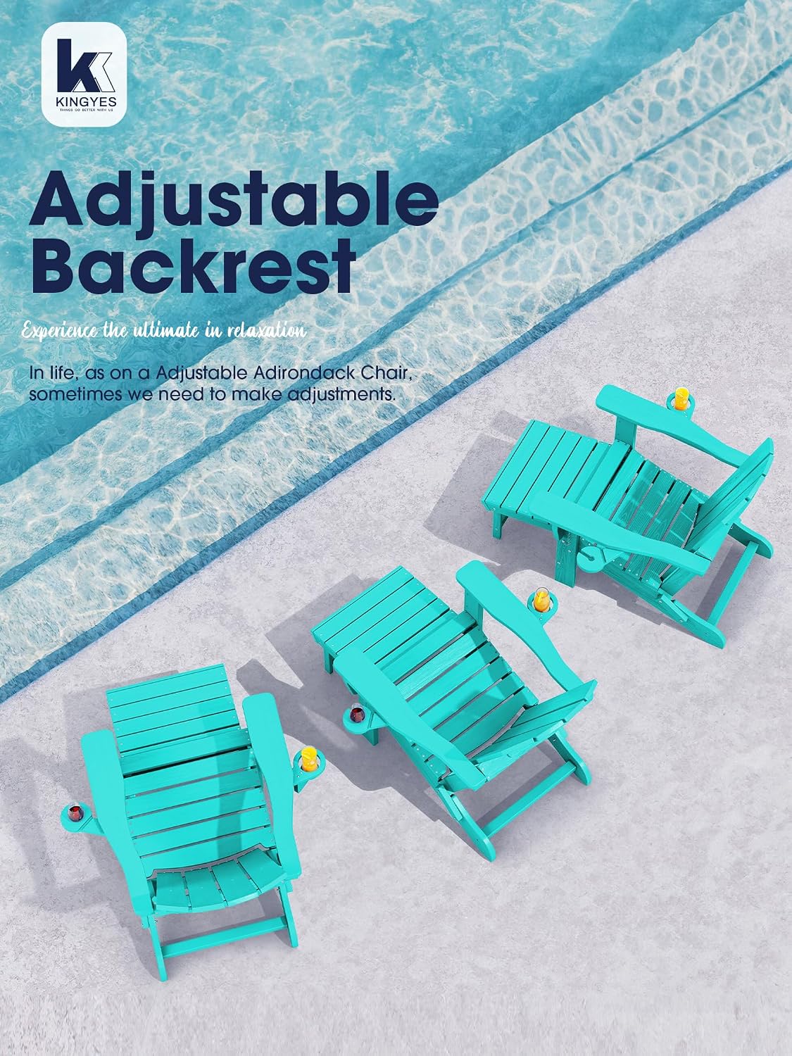 KINGYES Folding Adjustable Adirondack Chair with Ottoman & 2 Cup Holders,...