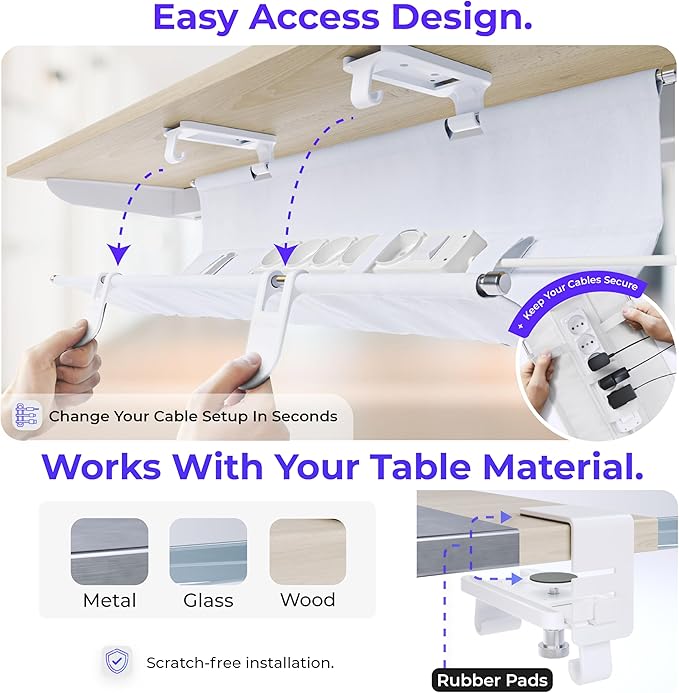 Ascrono Original No Drill Under Desk Cable Management Tray 53.9" - Image 3