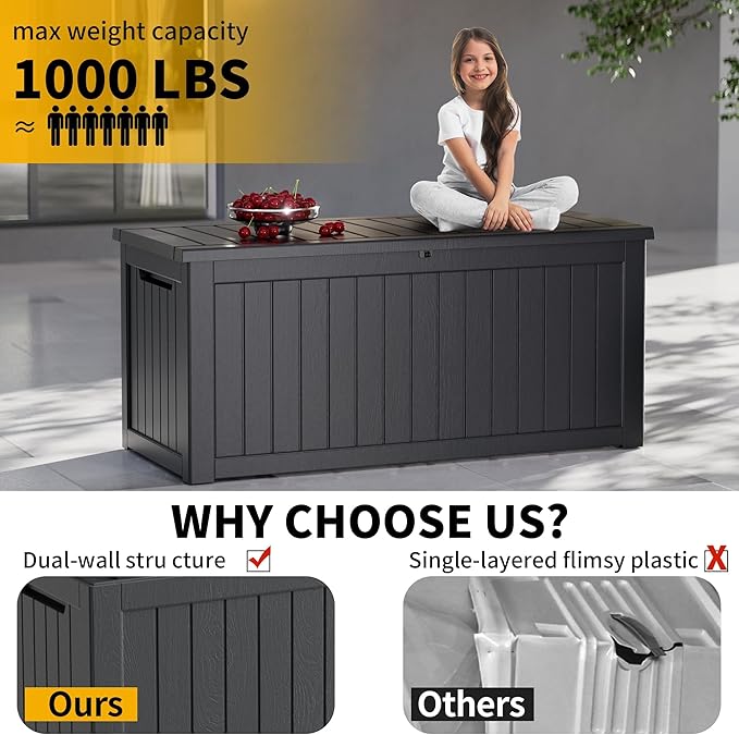 Yardgrace Heavy-Duty 270 Gallon Waterproof Deck Storage Box, Outdoor Storage - Image 6