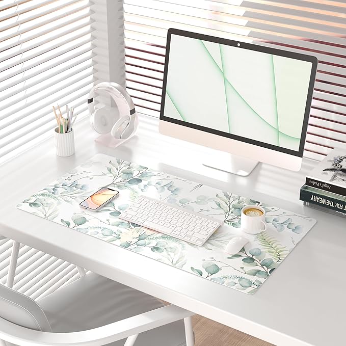 QIYI Large Mouse Pad for Desk, Cute Desk Mat for Desktop, Women Girls Green - Image 2