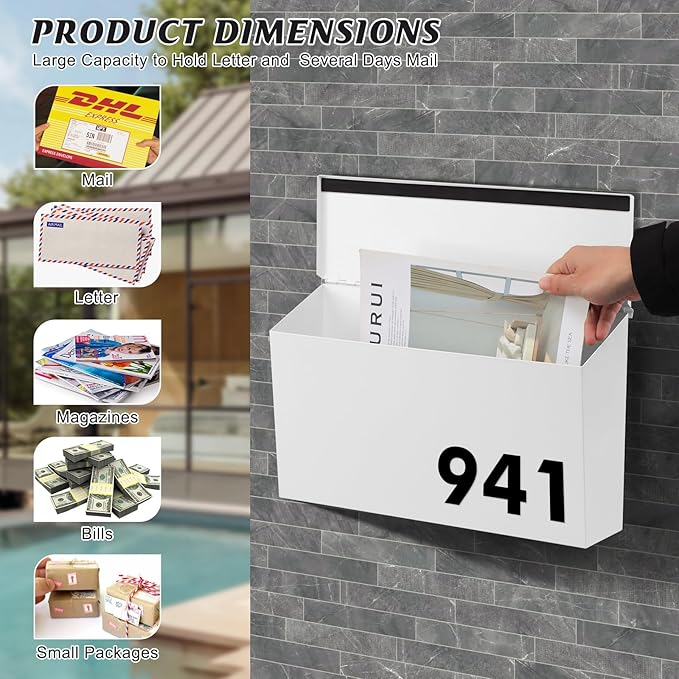 KYODOLED Wall-Mount Mailbox, Large Capacity Mail Box, Galvanized Steel - Image 3