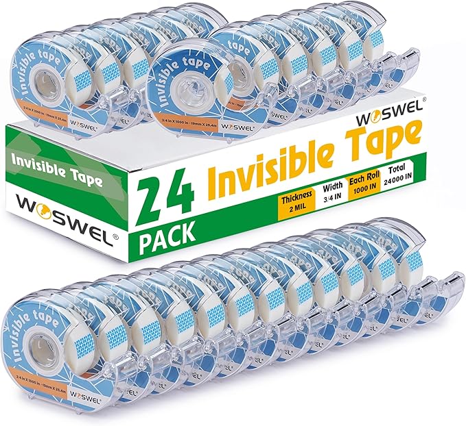 WOSWEL Tape Refills with Dispenser, 24 Roll Invisible Tapes, 3/4 Inch X 1000 in by WonderfulOptions