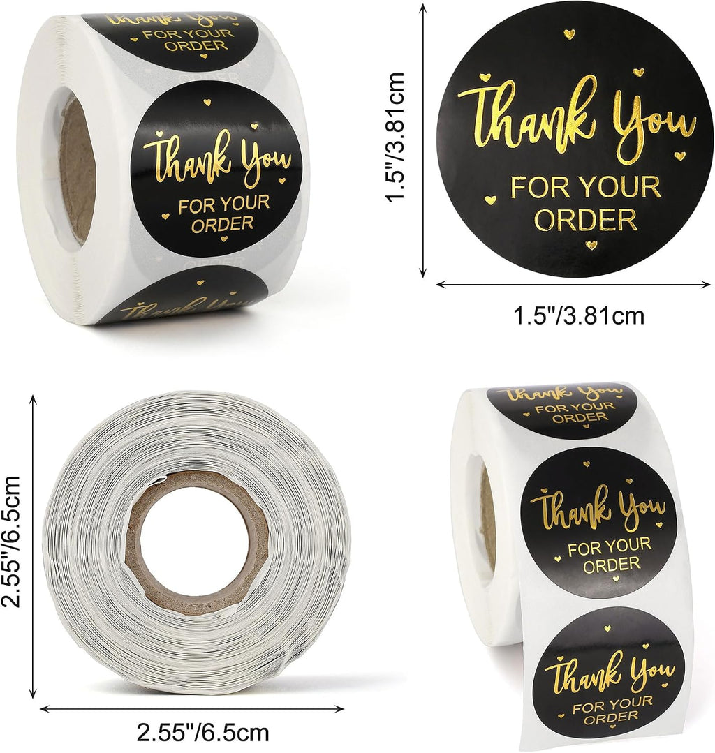 Yoption 500 Pcs 1.5 Inch Black Thank You Stickers Roll for Small Business, Self-Adhesive Envelope Seal Stickers