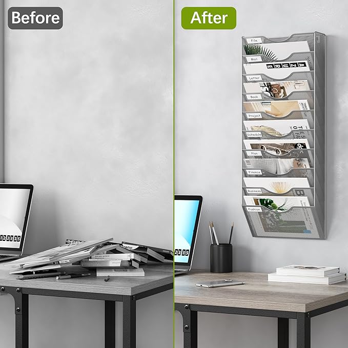 EasyPAG 10 Pocket Mesh Wall File Organizer, Hanging Paper Folder Holder - Image 5