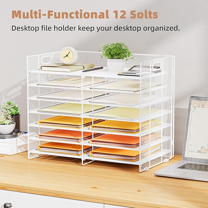Marbrasse Desktop Literature Organizer, 12 Compartments Mesh Paper Organizer - Image 2