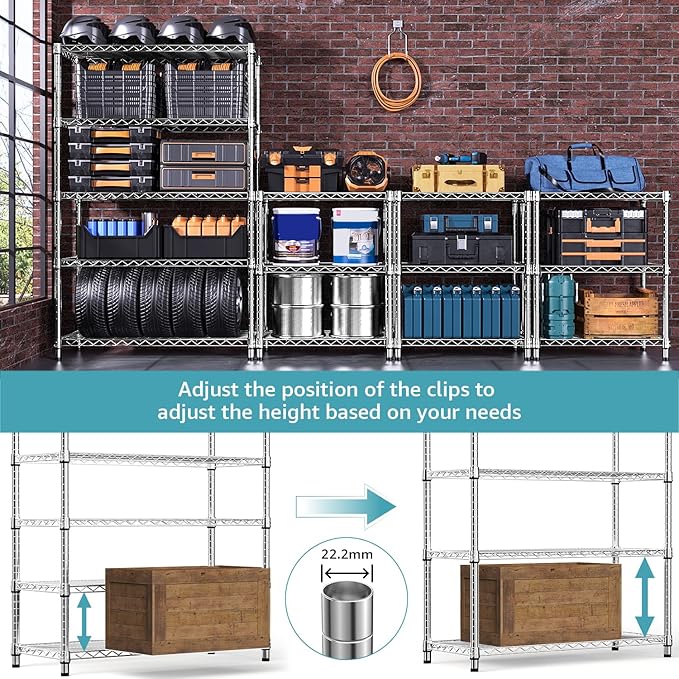 M MZG 5-Shelf Storage Shelves, Wire Shelving Heavy Duty Metal Storage Shelving - Image 4