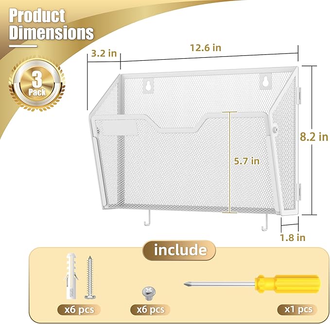 Docnest 3 Pack Hanging Wall File Holders, Mesh Wall Letter File Holder - Image 2