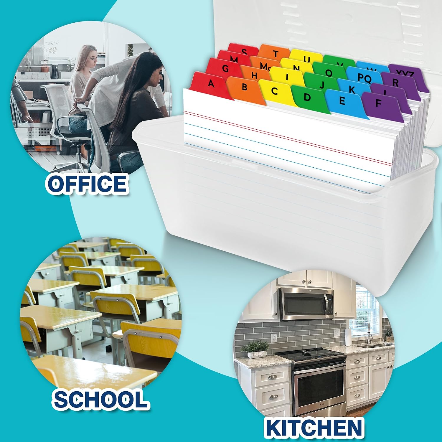 Chell 3"x5" Index Card Dividers, A-Z Tabbed, with Blank Stickers, 1 Set | Bright Colors, Heavyweight, Made of 110 lb. Cover Weight Paper, Alphabetical, Blank Stickers