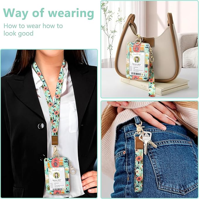 bolimoss Floral Lanyard Wallet, Cute Teacher Lanyards - Image 2