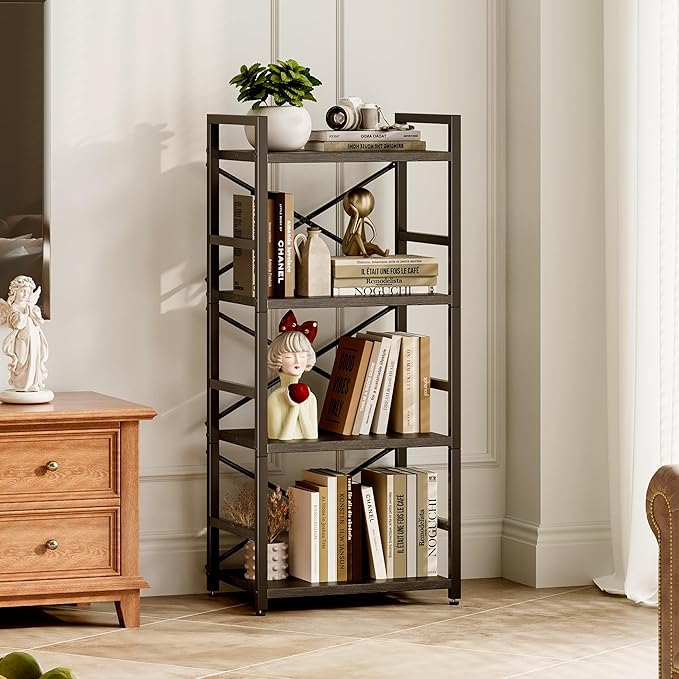Homeiju Black Bookshelf, 4 Tier Small Bookcase, Book Shelf Organization and - Image 2