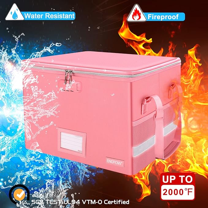 ENGPOW File Box with Lock, Fireproof Document Box with Zipper＆Pockets, - Image 3