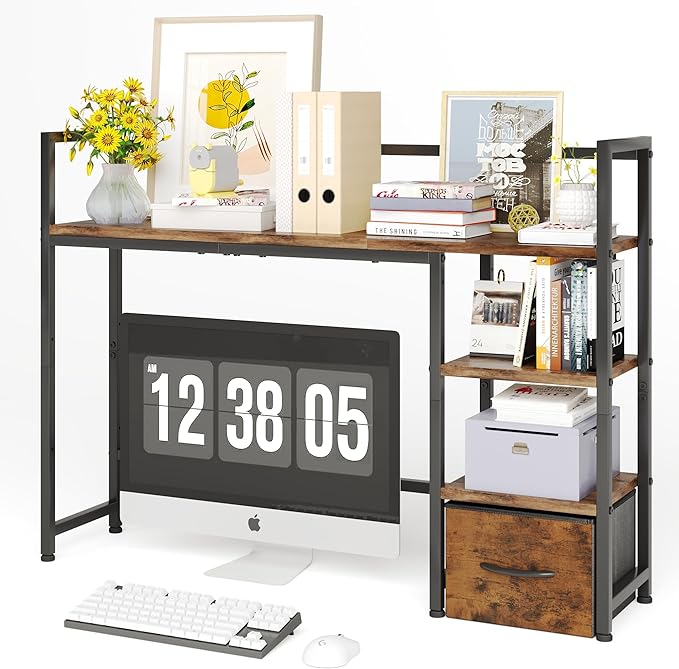 Desk Shelf with Drawer, 41.3" Desktop Organizer Shelf, Desk Hutch by Mexin