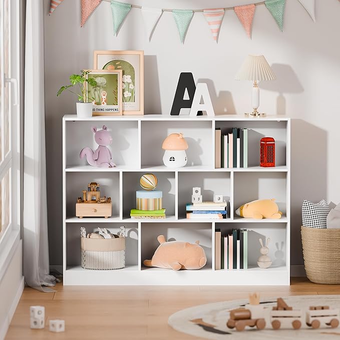 Cozy Castle White Bookshelf, 3-Tier Open Shelf Bookcase, 10 Cube Storage - Image 8