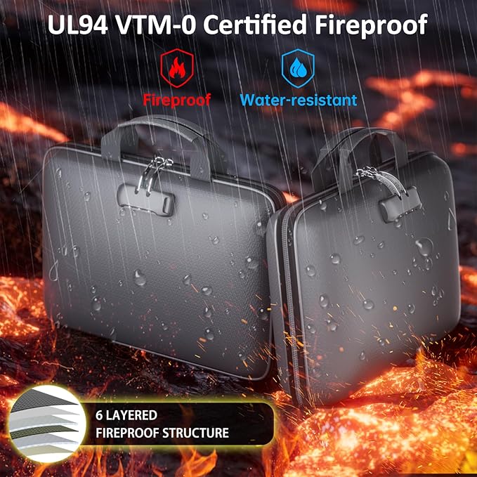 Fireproof File Organizer with Lock, Hard-Shell Case Fireproof Document Box with - Image 2