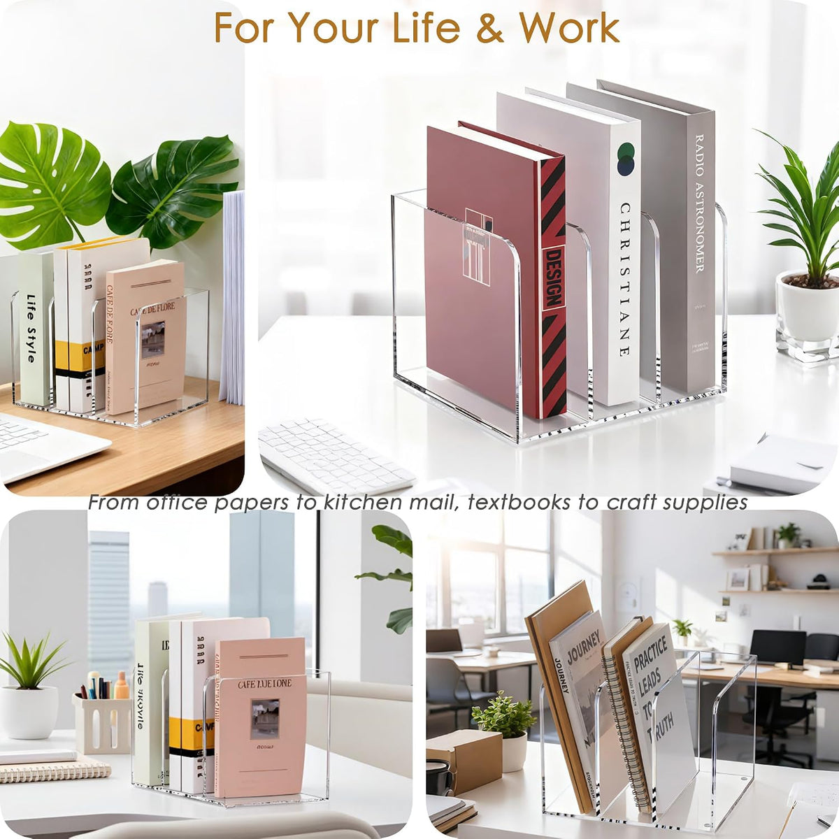 SANRUI Clear Acrylic Vertical Magazine File Organizer with 3-Slot, Clear
