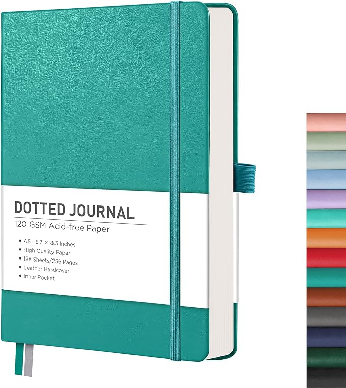 RETTACY Bullet Dotted Journal Notebook, 256 Pages, A5 Medium Size, Leather by RETTACY