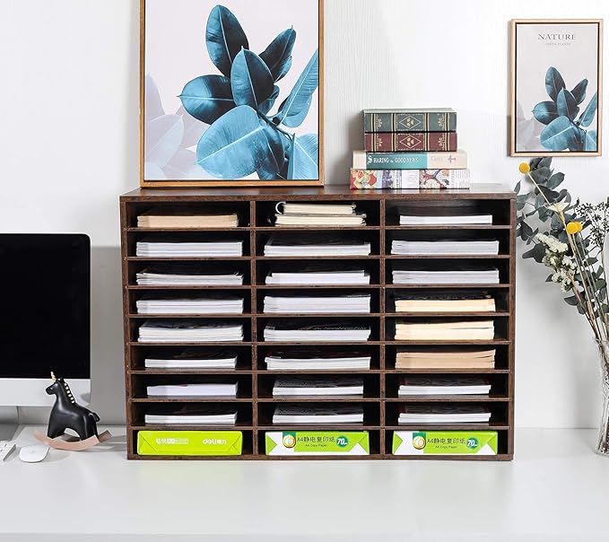 TQVAI Wood Literature Organizer, 27 Slots Hold 13500 Sheets A4 Papers, Wooden - Image 2