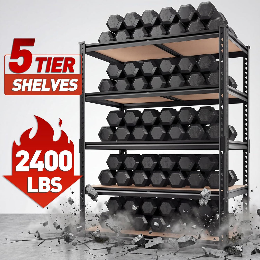 reibii 3 pack garage shelving,5 tier heavy duty showing dimensions