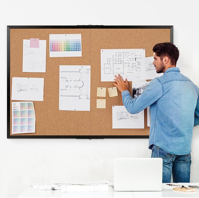 Board2by Extra Large Cork Bulletin Board 60" X 36", Foldable Notice Pin Board - Image 2