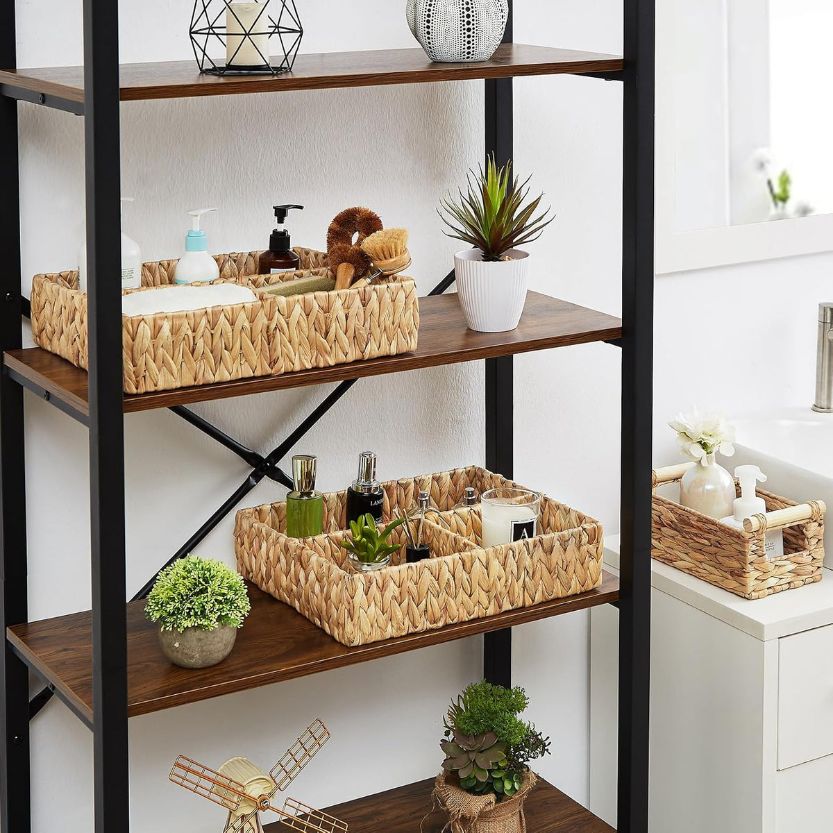 Vagusicc Wicker Divided Storage Basket, Hand-Woven Water Hyacinth Wicker Bask...