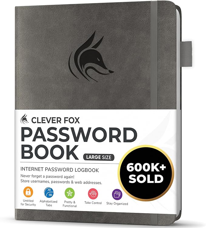 Clever Fox Password Book with alphabetical tabs. Internet Address Organizer by CleverFox