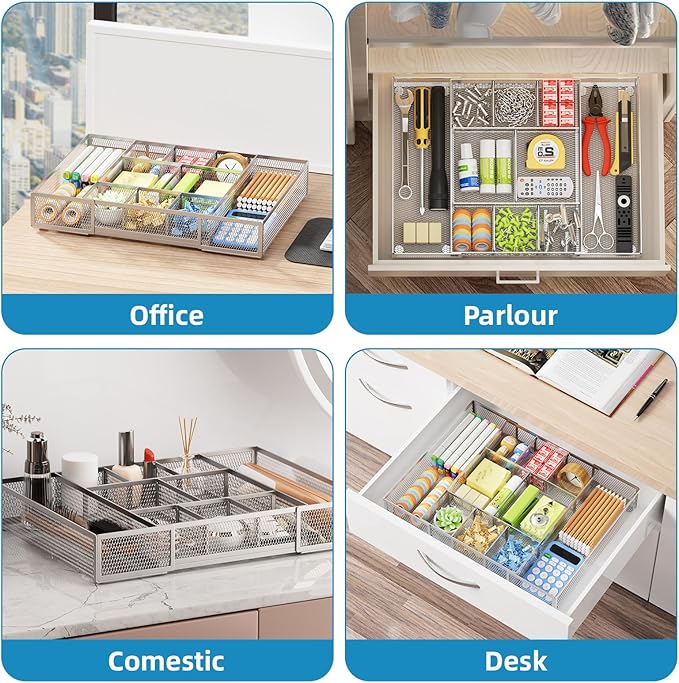 Marbrasse Expandable Desk Drawer Organizer, Mesh Tray - Image 4