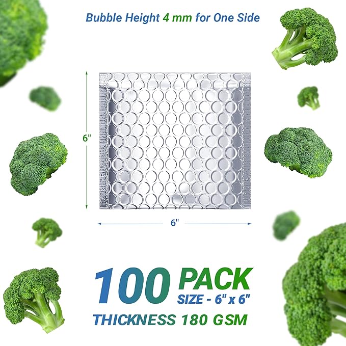 Amiff Silver Thermal Bubble Mailer, 6 x 6 Inches. 100 Pack Metallic Bubble - Image 2