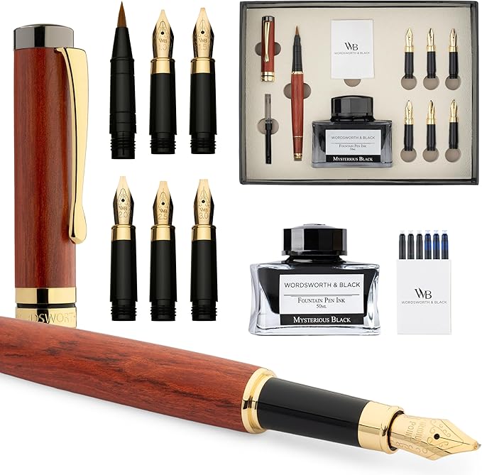 Wordsworth & Black Calligraphy Pen Gift Set, Includes Ink Bottle, 6 Ink by WordsworthBlack