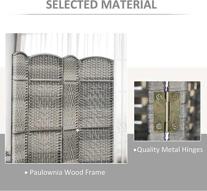 HOMCOM 6 Panel Room Divider, Hand-Woven Freestanding Wall Partition - Image 5