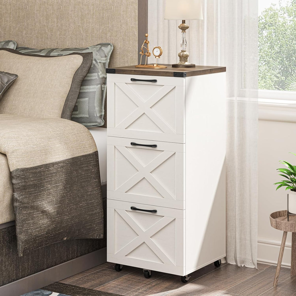 halitaa 3 drawers tall farmhouse file cabinet with, front angle view