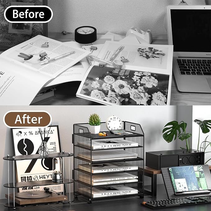 6 Tier Desk Organizer, Heavy-Duty Thick Metal Letter Tray Organizer, Large - Image 6