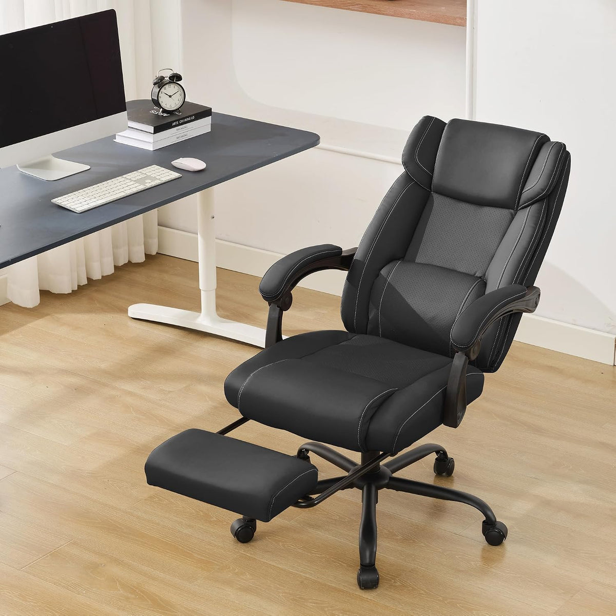 Reclining Office Chair with Footrest,Ergonomic Home Office Desk Computer Chai...