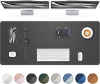 Leather Desk Pad Protector- 48" x 17" Office Desk Mat, Non-Slip PU Leather by AFIING