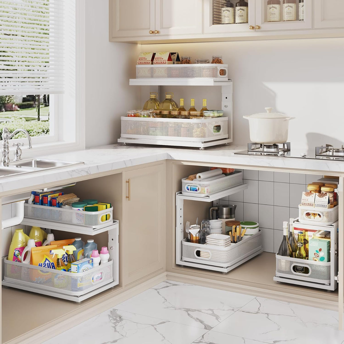 2 Pack 18.5IN-Depth Under Sink Organizer With Next-Gen Ball-Bearing Slides,2-...
