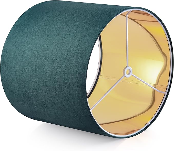 Green Velvet Lampshades Set of 2 Medium Drum Lamp Shade 13" Top x 13" Bottom x - Image 4