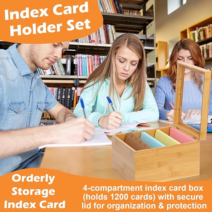 5x8 Index Card Holder with Dividers Bamboo Index Card Storage Box 4 - Image 7