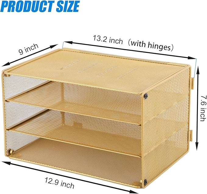EASEPRES Paper Organizer Tray, 3 Tier Mesh Desk File Organizer Letter Sorter - Image 2