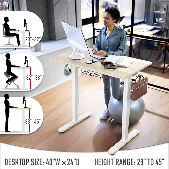 SHW 40-Inch Electric Height Adjustable Standing Desk - Image 5