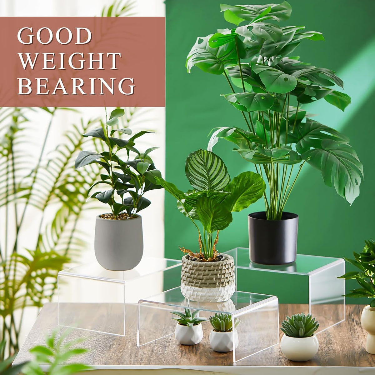 RattanView 3 Pcs 16, 15, 14'' Large Clear Acrylic Shelf Riser, 5/8mm ...