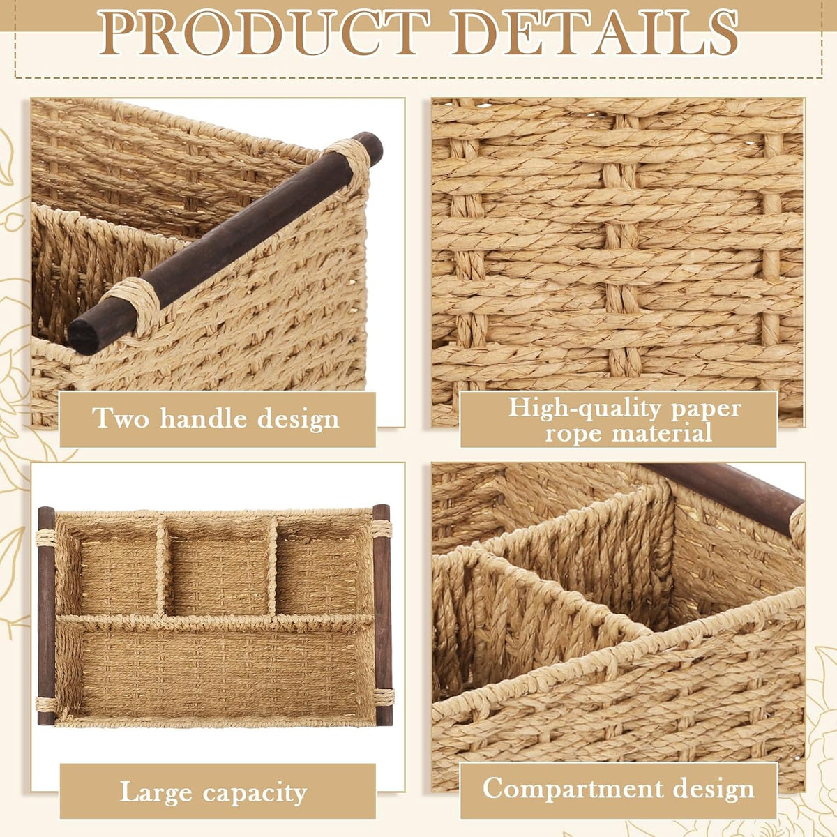 Remerry Beige Bathroom Countertop Organizer Caddy, Wicker-Like Divided Basket...