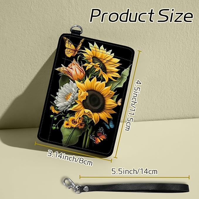 BWEGRHE Small Travel Wallets, Sunflowers Butterfly Slim Minimalist Front Pocket - Image 2